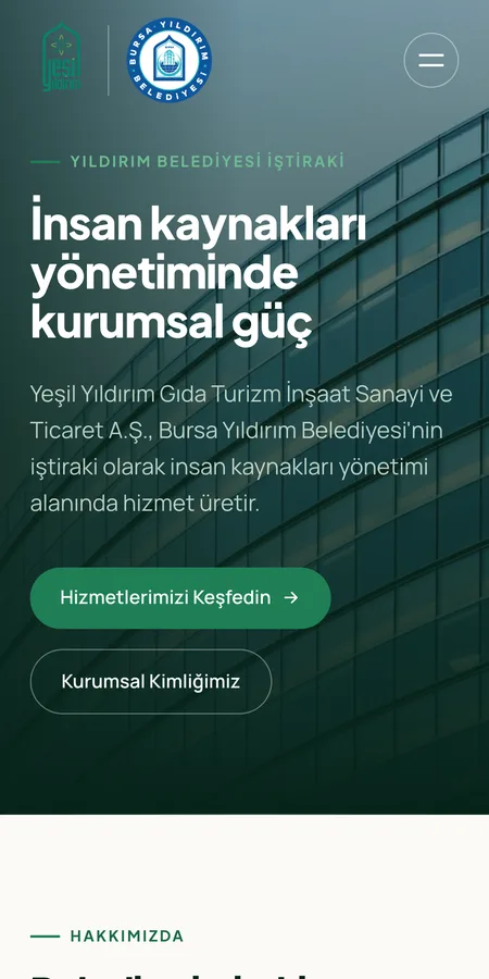 Yeşil Yıldırım web sitesi mobil görünümü